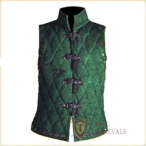 The Medieval Shop Thick Padded Sleeve-Less Coat Aketon Jacket Armor Green Cotton Fabrics Dress SCA