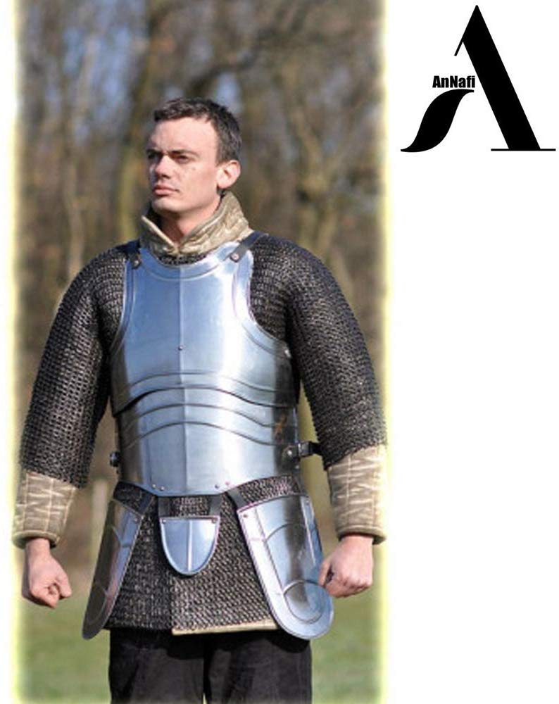 AnNafi Medieval Jousting Knight Body Armor | Cuirass 18g Replica Adult Warrior Guard Silver Costume| Protective Antique King Body Suit